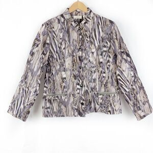 Chico's Artsy Animal Print Lightweight Button Front Jacket, Size Large